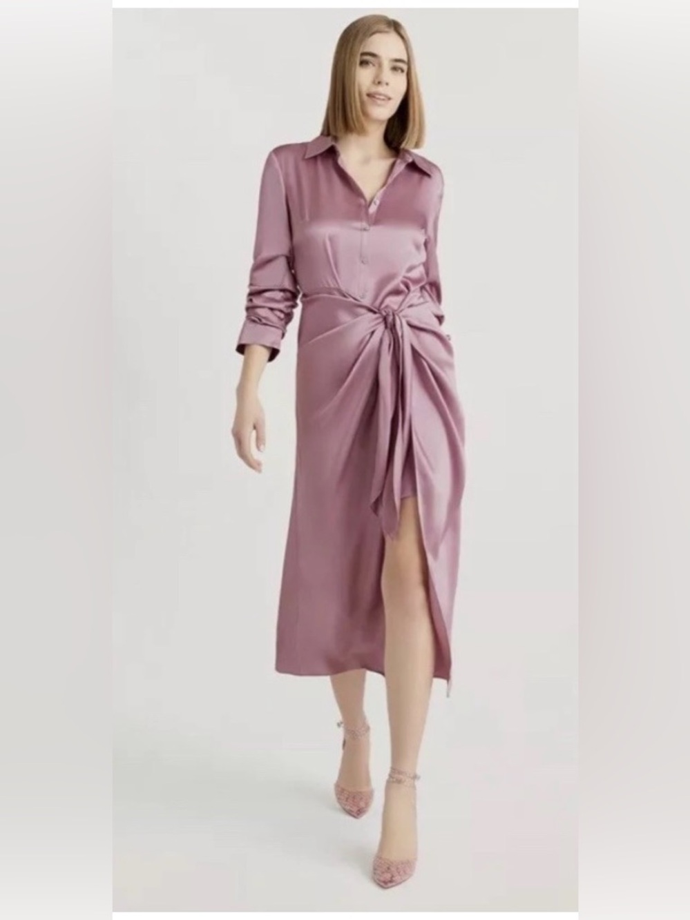 Cinq a Sept Jacey Silk Charmeuse Midi Wrap Shirtdress Size 10